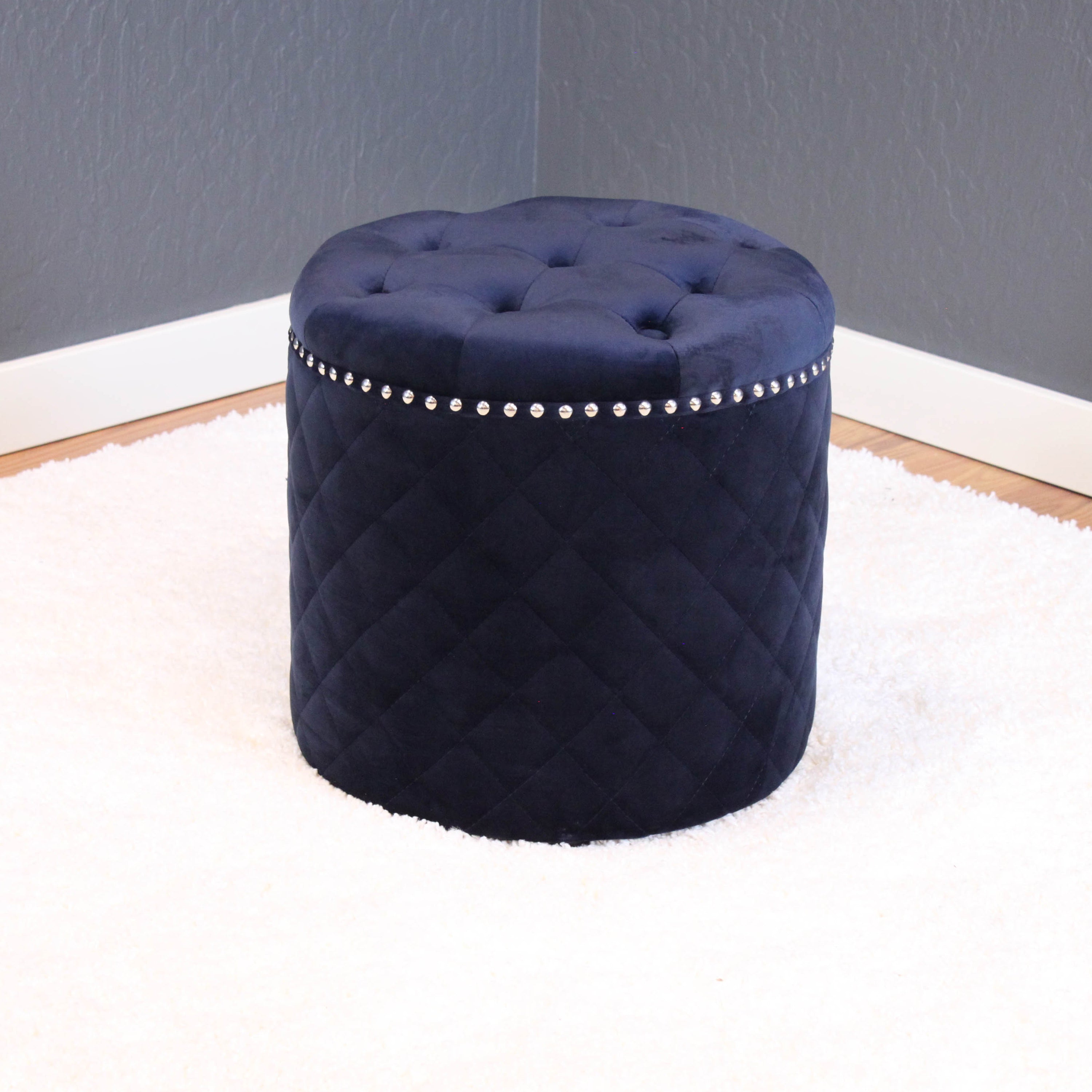 Lemele Round Velvet Ottoman