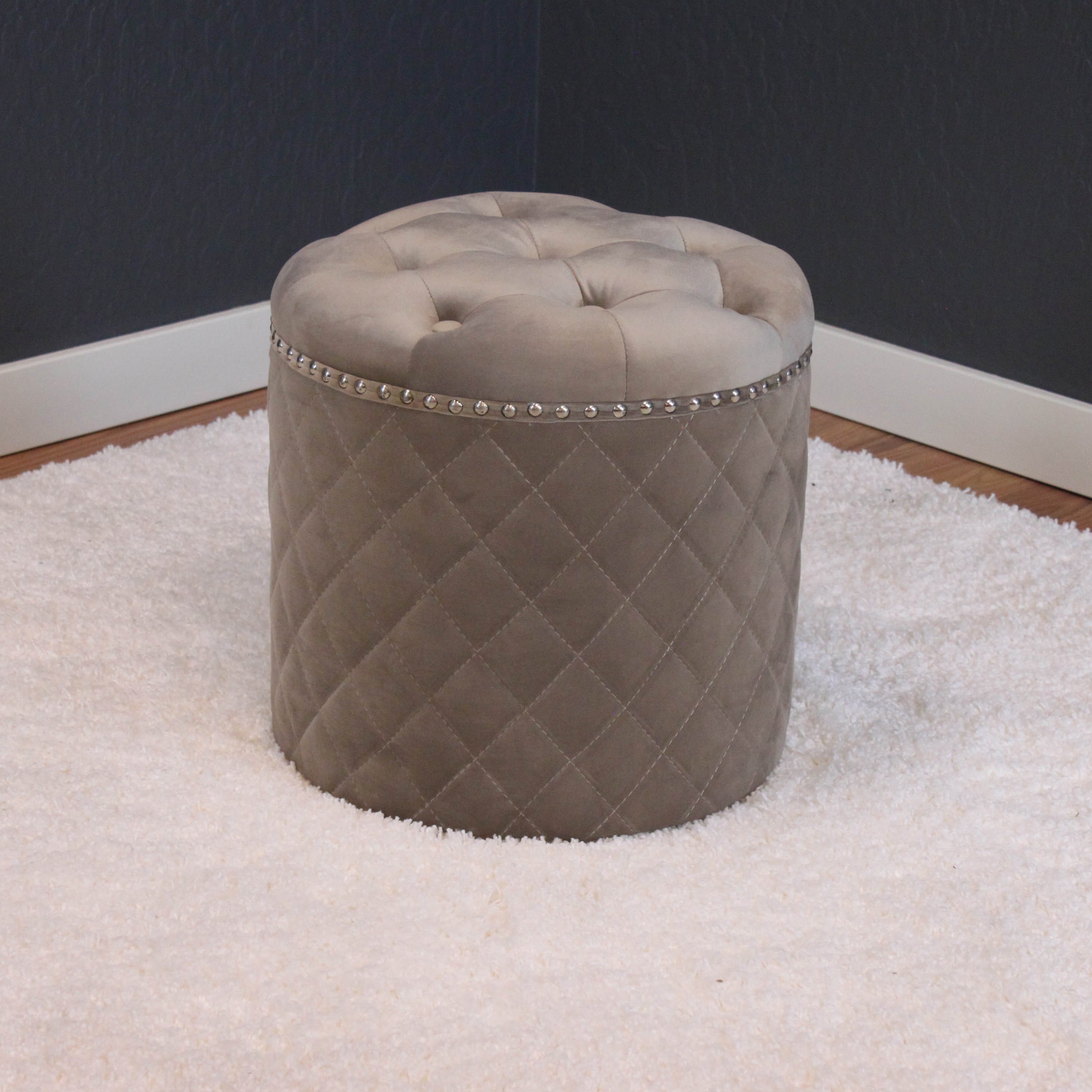 Lemele Round Velvet Ottoman