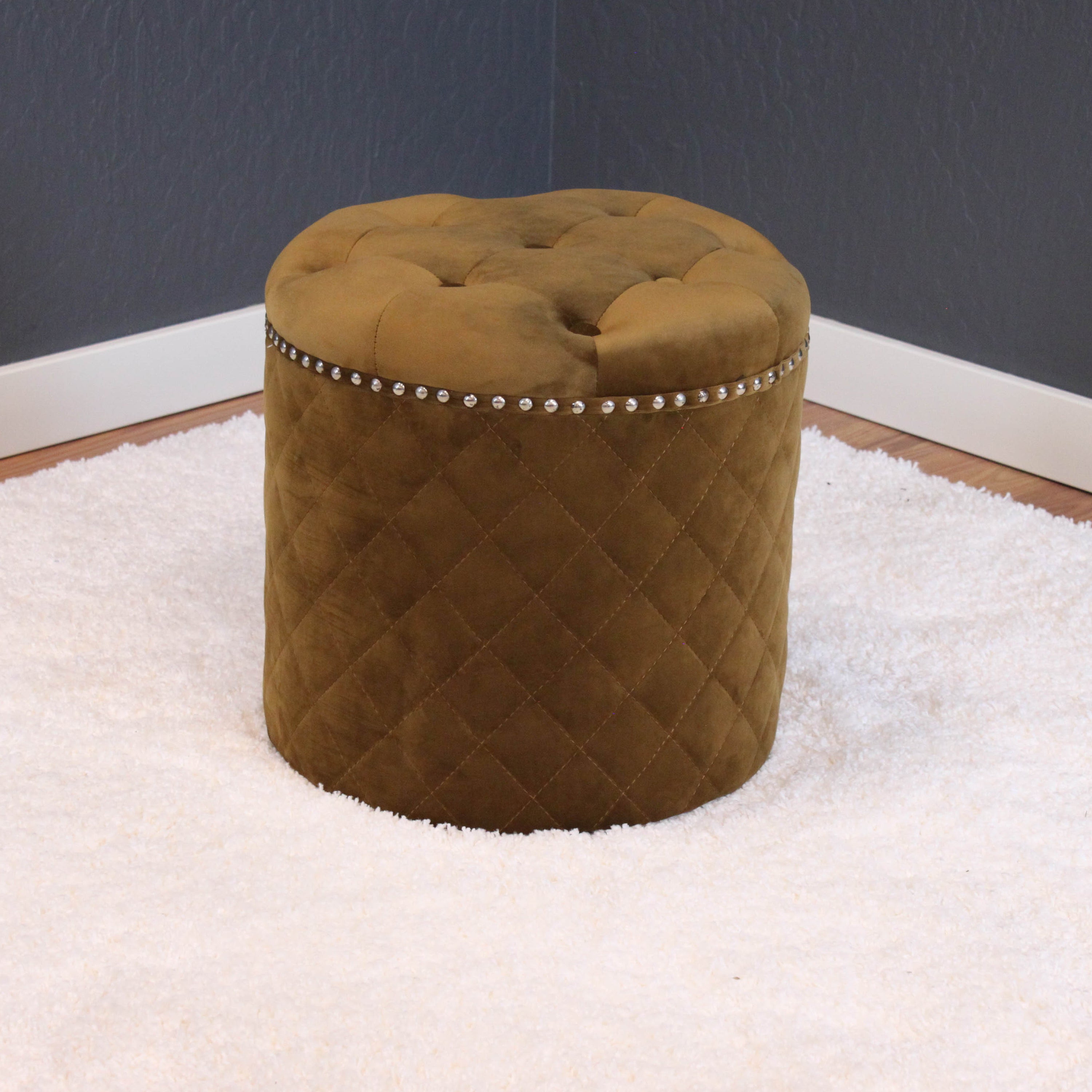 Lemele Round Velvet Ottoman