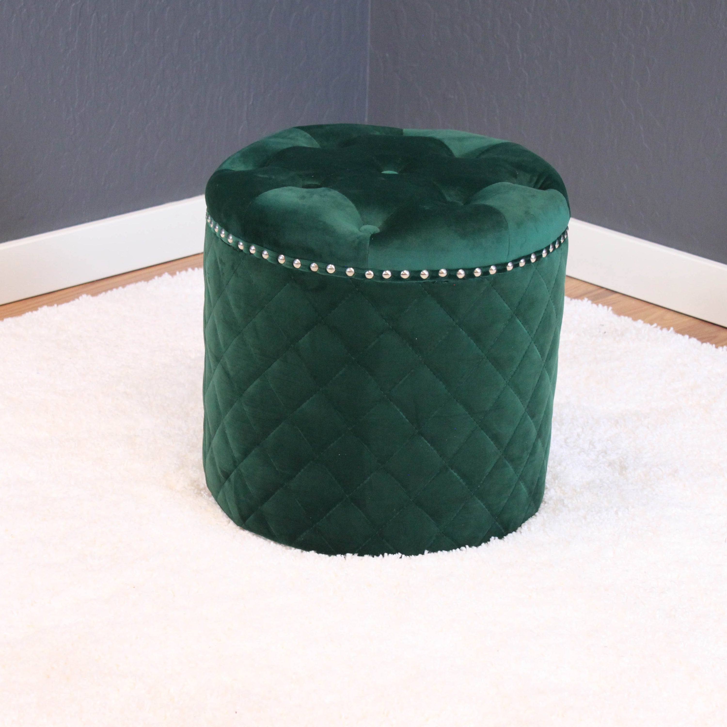 Lemele Round Velvet Ottoman