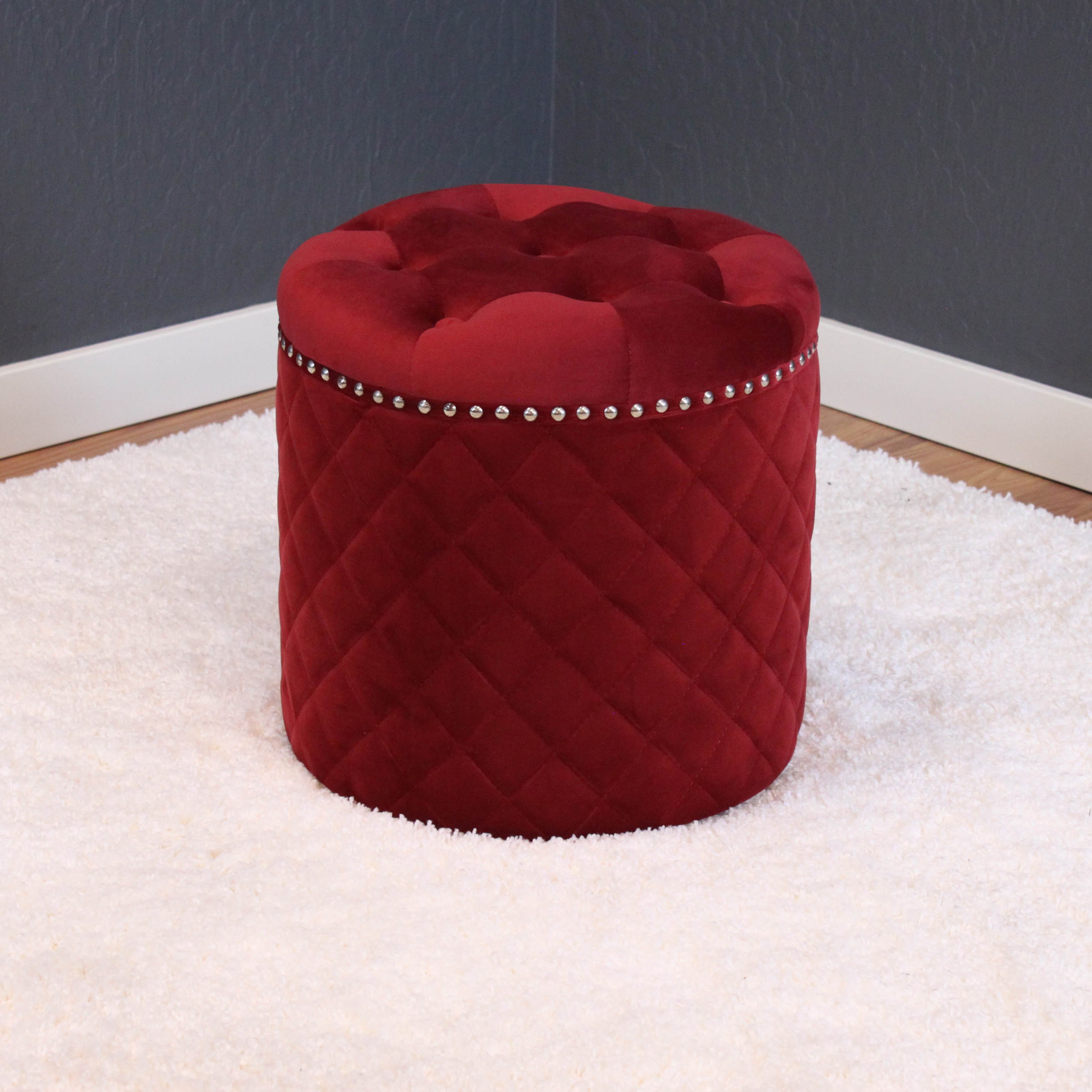 Lemele Round Velvet Ottoman