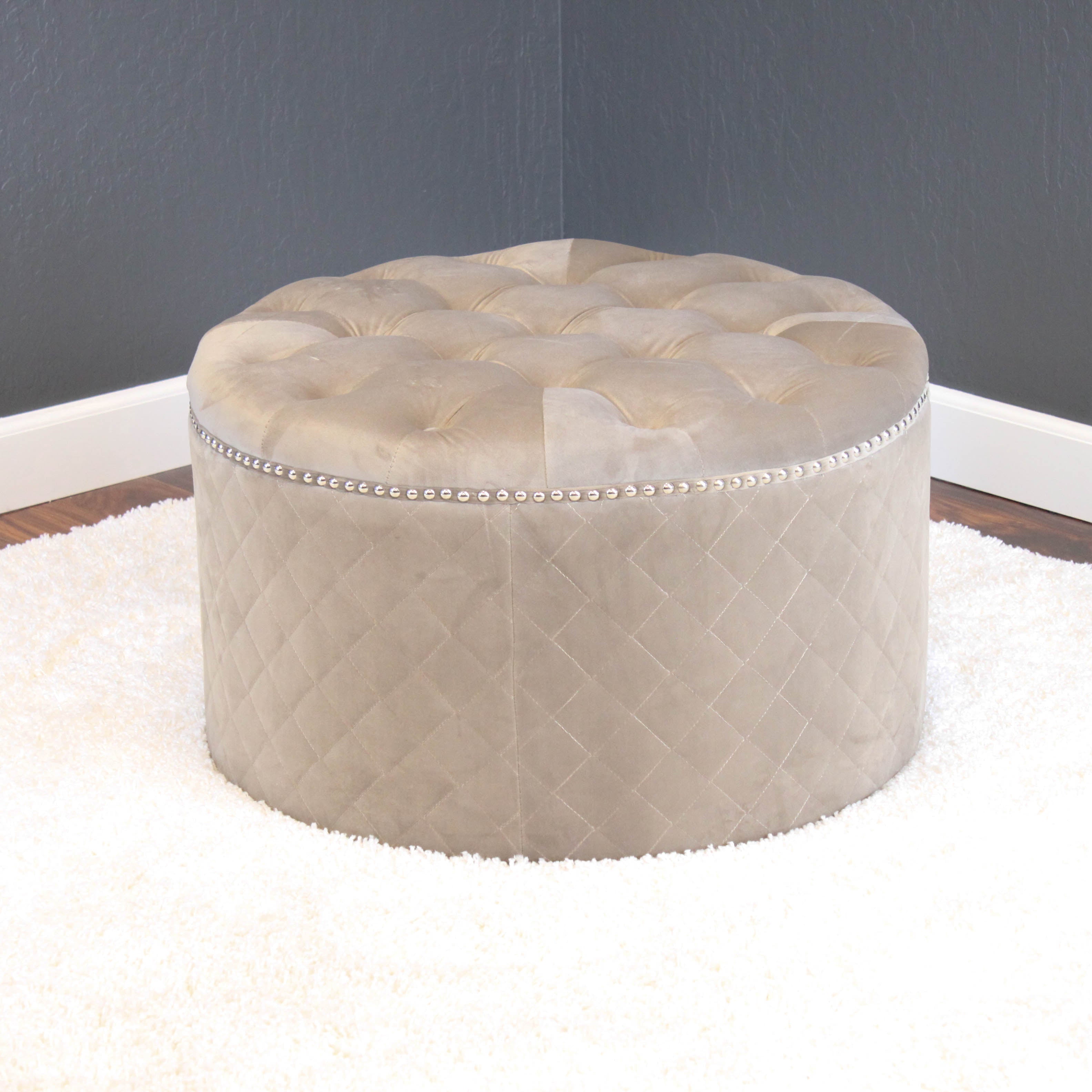 Lemele 27" Round Velvet Ottoman