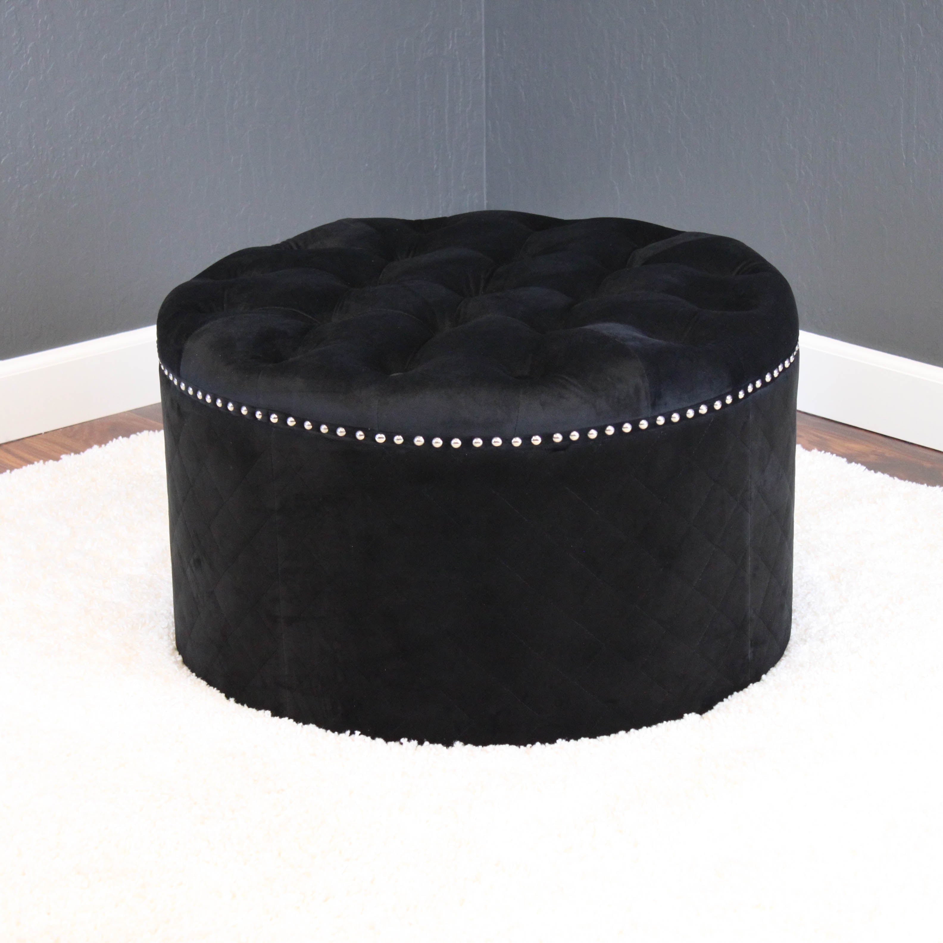 Lemele 27" Round Velvet Ottoman