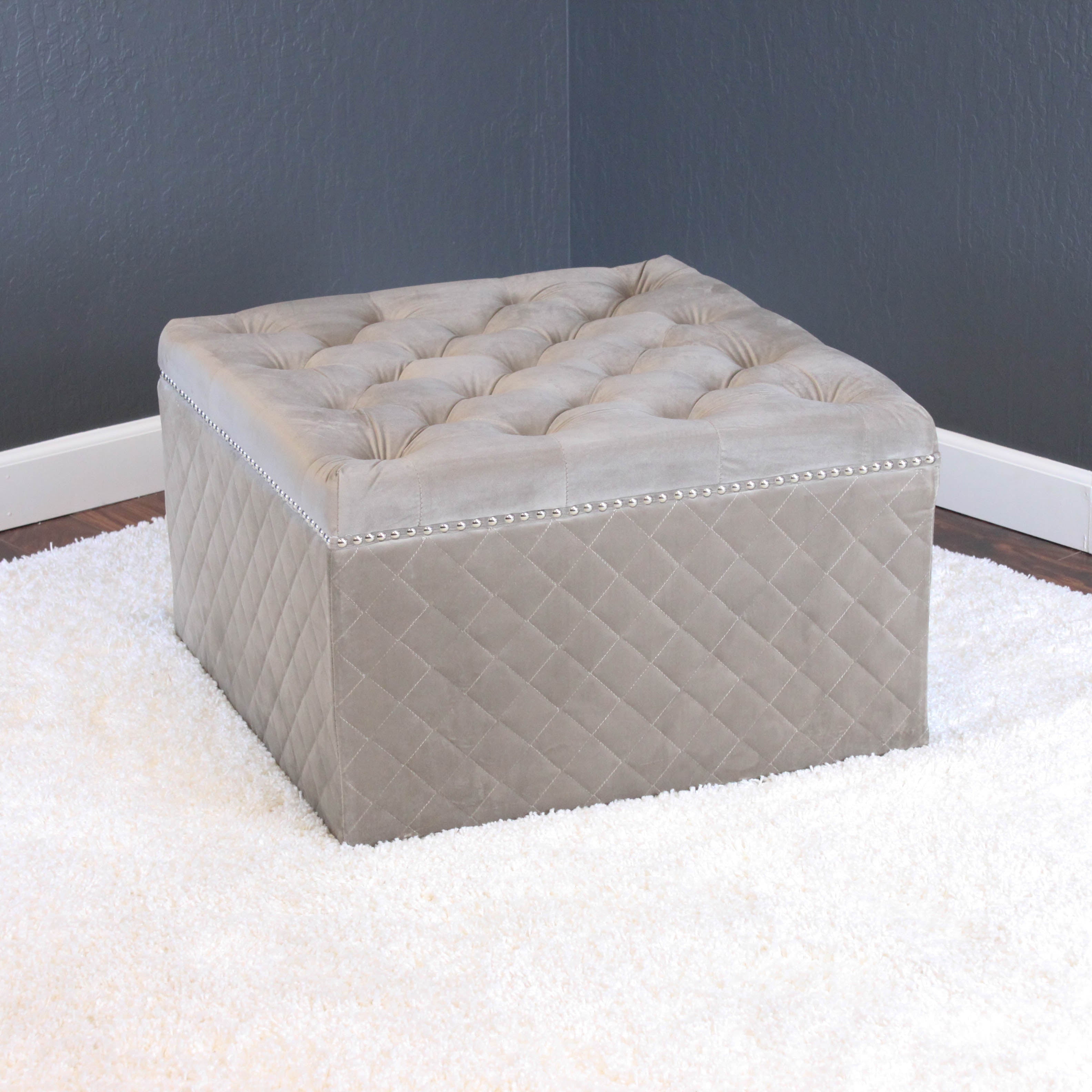 Lemele 27" Square Velvet Ottoman